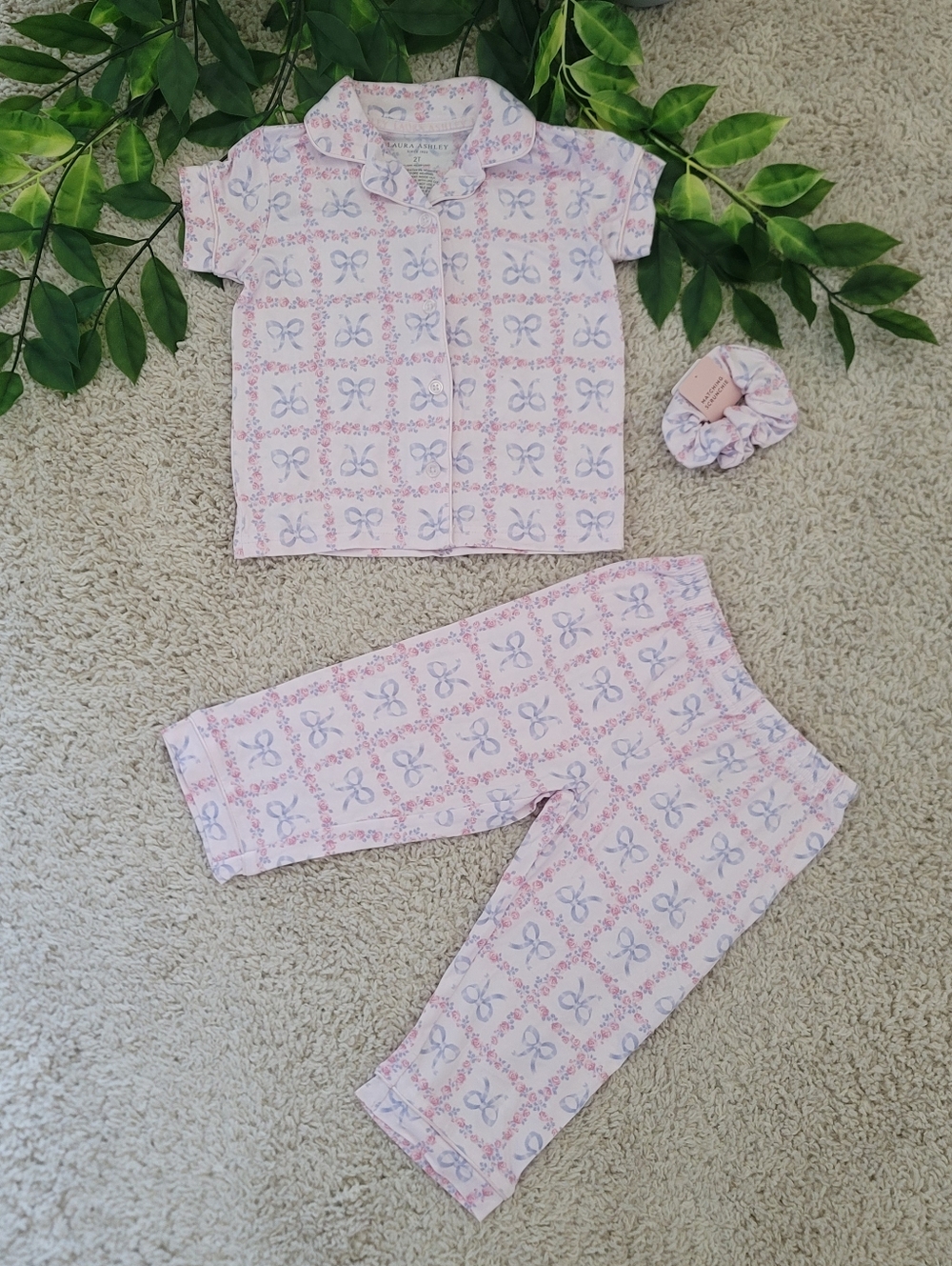 Toddler Girl Pink Floral & Bow Pajamas (2T)